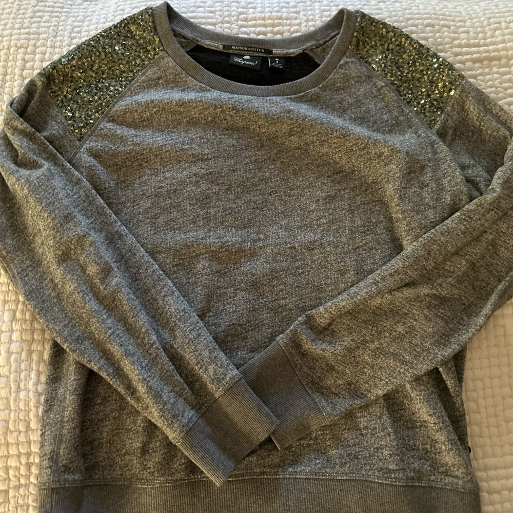 Scotch & Soda Gray Sweatshirt with Green Sequin Shoulders
